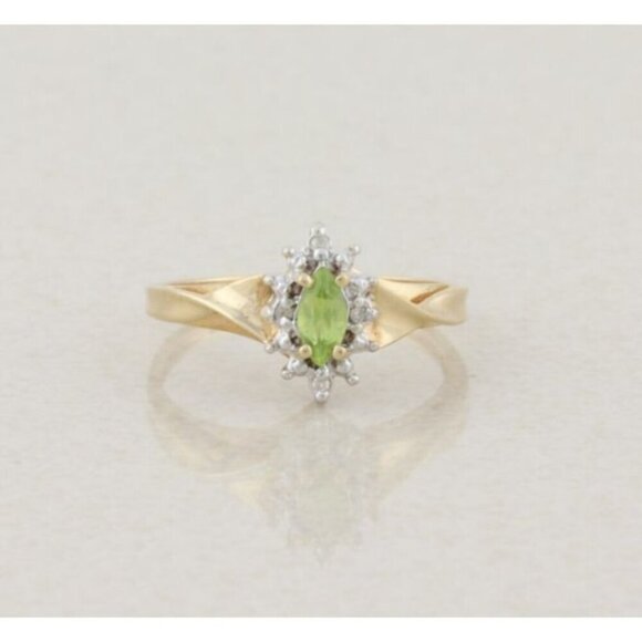 10k Yellow Gold and White Gold Peridot and Diamond Ring Size 6 3/4 - Picture 1 of 7